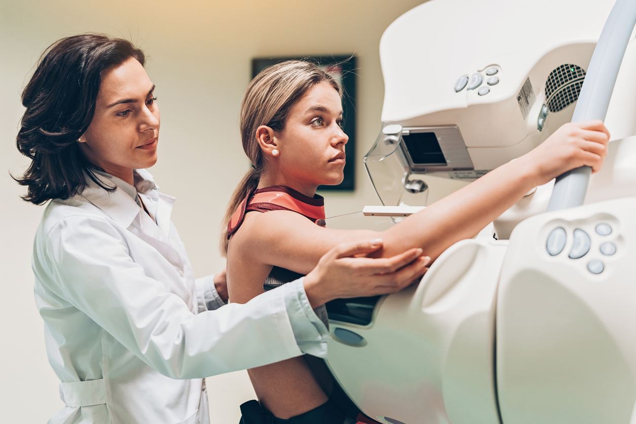 young woman getting a mammogram